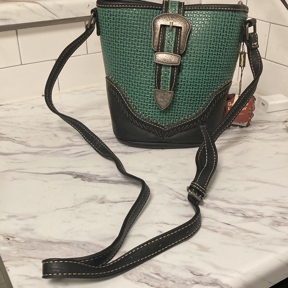 Trinity Ranch western shoulder/crossbody bag black and green w/ vintage hardware - Picture 7 of 8